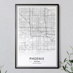Impresión de mapa de Phoenix, cartel de mapa de Arizona, impresión de mapa de la ciudad, decoración de la pared, impresión del mapa de la ciudad de Phoenix, decoración imprimible, descarga instantánea