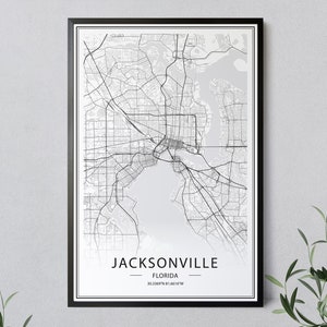 Jacksonville Map Print, Florida Map Poster, Jacksonville Street Map, Florida Wall Art, US Maps, Jacksonville Map Prints, INSTANT DOWNLOAD