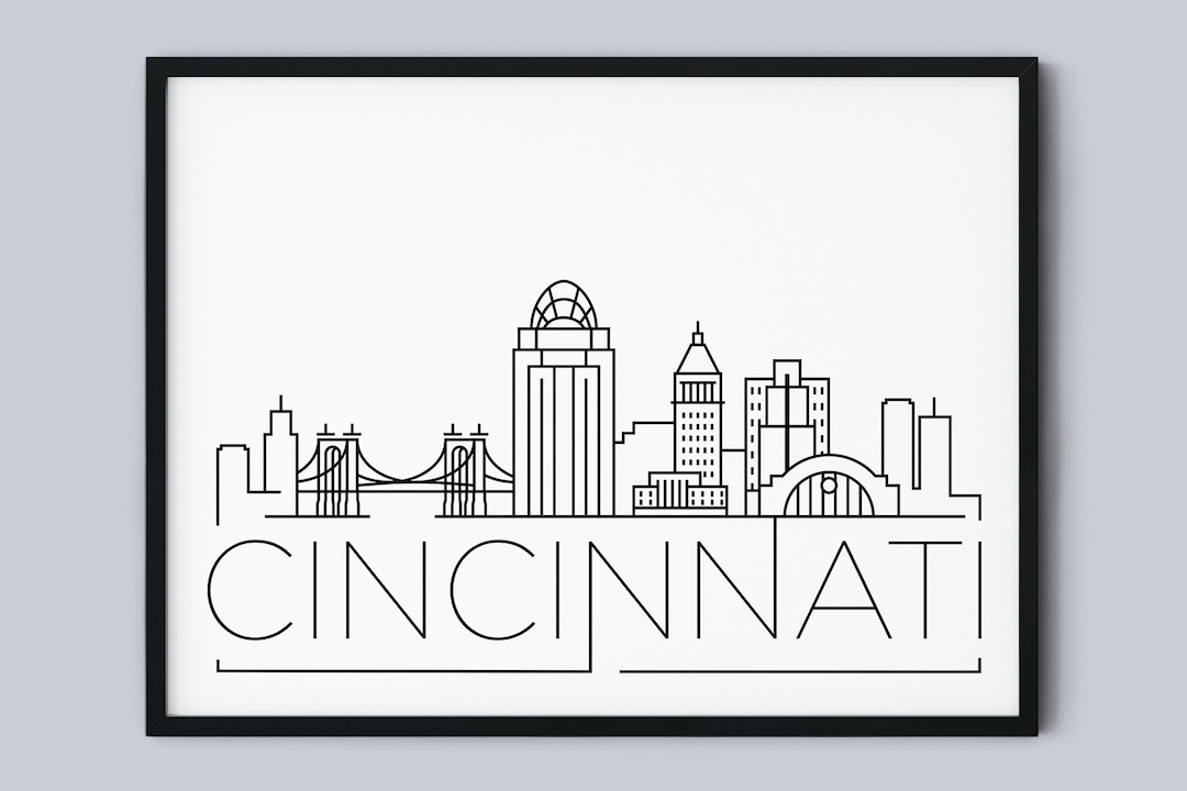 Cincinnati Skyline Print, Ohio Black White Wall Art, Cincinnati ...