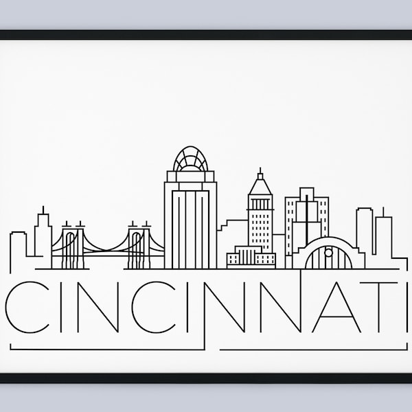 Cincinnati Skyline Print, Ohio Black White Wall Art, Cincinnati Printable, Cincinnati Cityscape Print, Landmark Poster, INSTANT DOWNLOAD