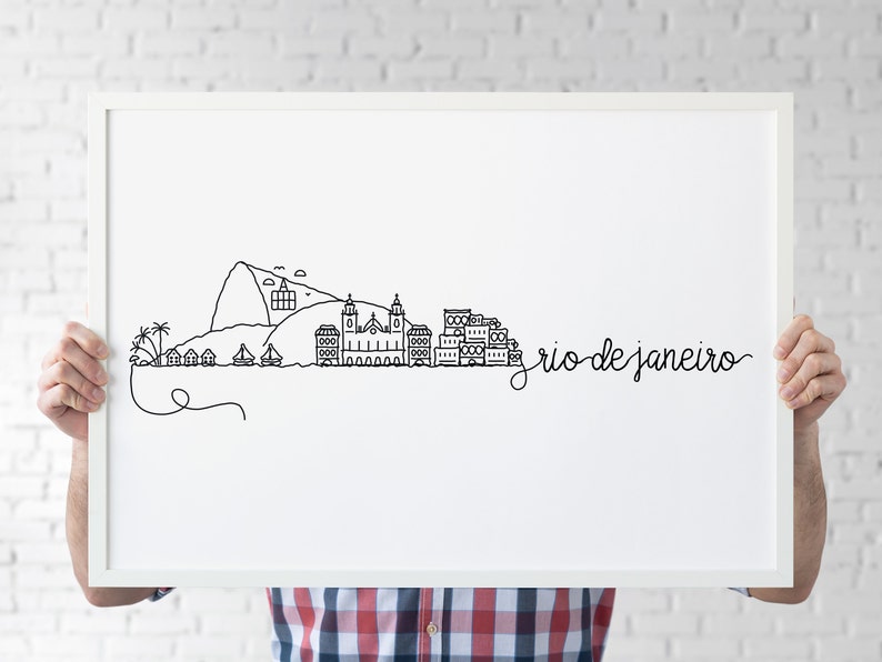 Rio De Janeiro Skyline Print Silhouette Poster Rio De Janeiro Pen Line Print Minimalist Art Brazil Printable Decor INSTANT DOWNLOAD