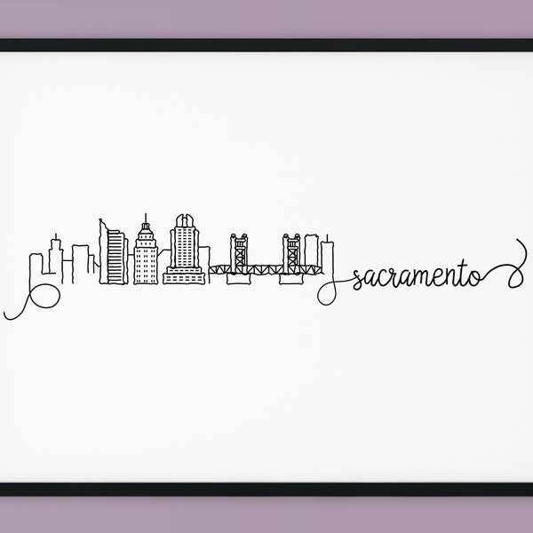 Sacramento Skyline Print, California Printable Decor, Sacramento Pen Line Print, Silhouette Poster, Minimalist Wall Art, INSTANT DOWNLOAD