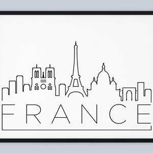 Frankrijk Skyline Print, Frankrijk Afdrukbaar, Frankrijk Poster, Parijs City Print, Frankrijk Print Art, Frankrijk Travel Decor, INSTANT DOWNLOAD