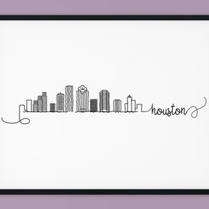 Houston Skyline Druck, Texas druckbare Wand-Dekor, Houston Stift Linie Druck, minimalistische Wandkunst, Silhouette Wahrzeichen Poster, INSTANT DOWNLOAD