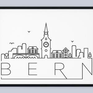 Bern Skyline Print, Switzerland Printable, Bern Poster, Bern City Print, Bern Print Art, Switzerland Travel Decor, INSTANT DOWNLOAD