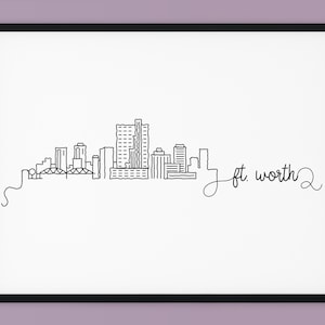 Fort Worth Skyline Print, Texas Printable Decor, Ft. Worth Pen Line Print, Minimalist Wall Art, Silhouette Landmark Poster, INSTANT DOWNLOAD