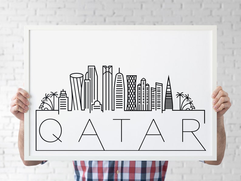 Qatar Skyline Print, Qatar Printable, Doha Poster, Doha City Print