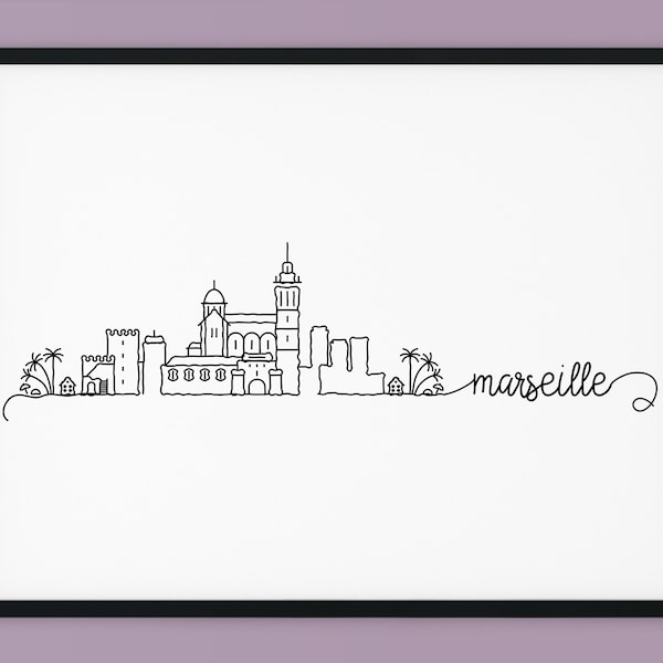 Marseille Skyline Print, France Printable Decor, Marseille Pen Line Print, Minimalist Wall Art, Silhouette Landmark Poster, INSTANT DOWNLOAD