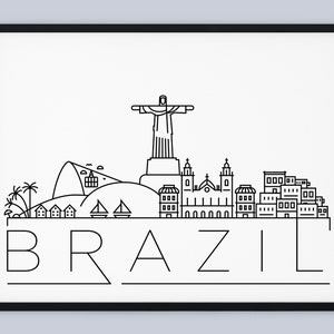 Impresión del horizonte de Brasil, imprimible de Río de Janeiro, cartel de Brasil, impresión de la ciudad de Brasil, arte impreso de Brasil, decoración de viaje de Brasil, descarga instantánea