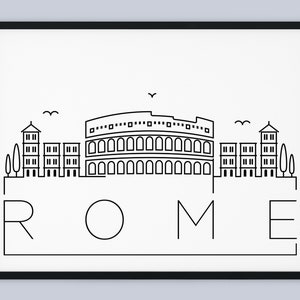 Rome Skyline Print, Colosseum Printable, Rome Landmark Poster, Rome City Print, Italy Print Art, Italy Travel Decor, INSTANT DOWNLOAD
