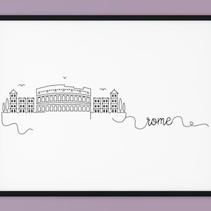 Rome Skyline Print, Italië afdrukbare decor, Rome Pen Line Print, silhouet landmark poster, minimalistische muur kunst, INSTANT DOWNLOAD