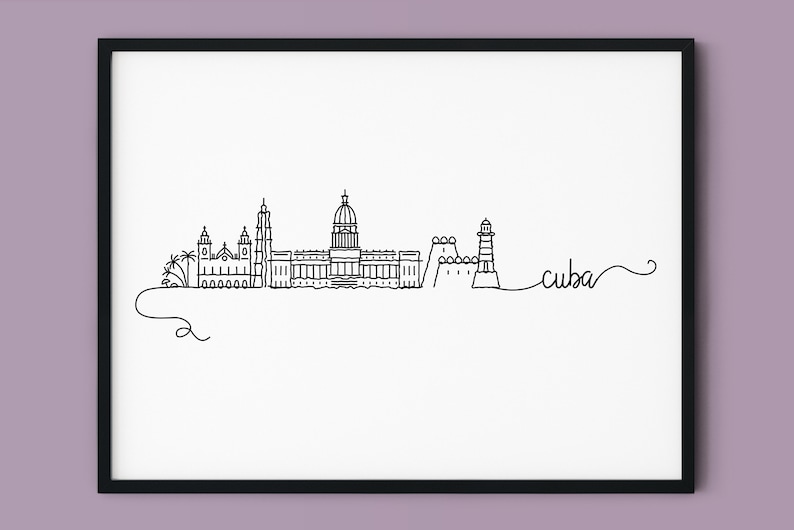 Cuba Skyline Print, Havana Printable Wall Decor, Cuba Pen Line Print ...
