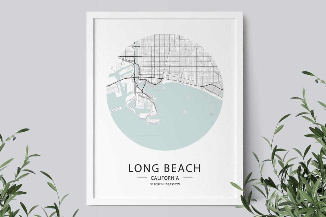 Long Beach Map Print Long Beach Map Poster Long Beach Street Etsy