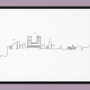 Oslo Skyline Print, Norway Printable Decor, Oslo Pen Line Print, Silhouette Landmark Poster, Minimalist Wall Art, INSTANT DOWNLOAD