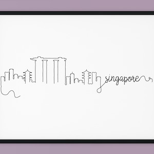 Singapore Skyline Print, Singapore Printable Decor, Singapore Pen Line Print, silhouet Landmark Poster, Minimalistische kunst, INSTANT DOWNLOAD