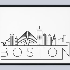 Boston Skyline Print, Massachusetts Printable, Boston Poster, Boston City Print, Boston Landmark Poster, Minimalist Art, INSTANT DOWNLOAD