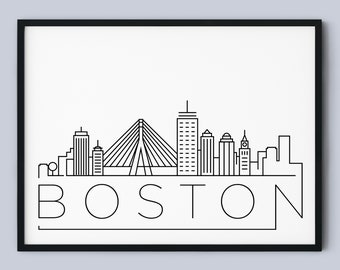 Boston Skyline Print, Massachusetts Printable, Boston Poster, Boston City Print, Boston Landmark Poster, Minimalist Art, INSTANT DOWNLOAD