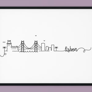 Lisbon Skyline Print, Portugal Printable Decor, Lisbon Pen Line Print, Minimalist Wall Art, Silhouette Landmark Poster, INSTANT DOWNLOAD