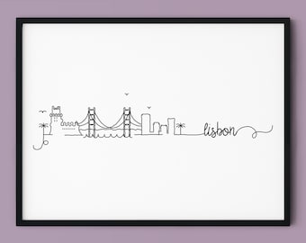 Lisbon Skyline Art Print: Minimalist Portugal Landmark Poster (Instant Download)