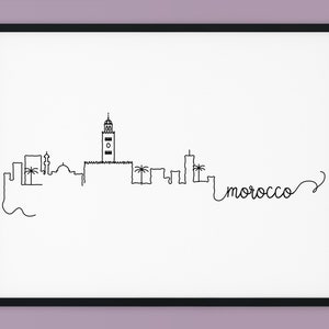 Morocco Skyline Print, Morocco Printable Decor, Morocco Pen Line Print, Silhouette Landmark Poster, Minimalist Wall Art, INSTANT DOWNLOAD