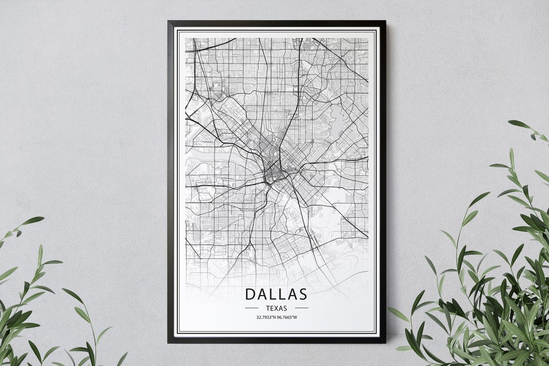 Dallas Simple Color Map Dallas Texas Map Art Print: Minimalist Street Map (instant Download) - Etsy