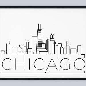 Chicago Skyline Druck, Illinois druckbare, Chicago Poster, Chicago City Druck, Chicago Wahrzeichen Poster, minimalistische Kunst, INSTANT DOWNLOAD
