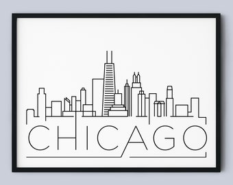 Chicago Skyline Print, Illinois Printable, Chicago Poster, Chicago City Print, Chicago Landmark Poster, Minimalist Art, INSTANT DOWNLOAD