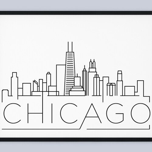 Chicago Skyline Print Illinois Printable Chicago Poster Etsy
