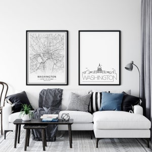 Washington Print Set of 2, Washington Skyline Print, Washington DC Carte imprimable, District of Columbia Poster, TÉLÉCHARGEMENT INSTANTANÉ