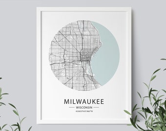 Milwaukee Street Map Kunstdruck: Wisconsin Stadtansicht (Instant Download)