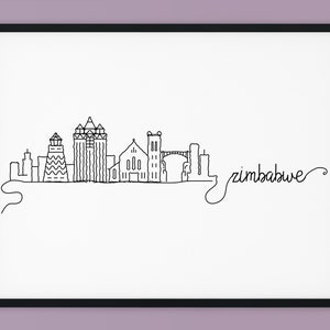 Zimbabwe Skyline Print, Africa Printable Decor, Zimbabwe Pen Line Print, Silhouette Landmark Poster, Minimalist Wall Art, INSTANT DOWNLOAD