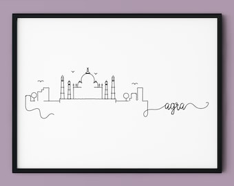 Taj Mahal Print: Agra Skyline, India Wall Art (Instant Download)