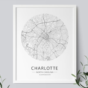 Charlotte Map Print, Charlotte Map Poster, Charlotte Street Map, Carte de Charlotte, Caroline du Nord Décor, Charlotte Print, TÉLÉCHARGEMENT INSTANTANÉ