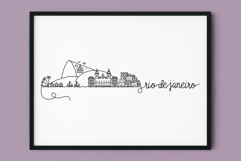 Rio De Janeiro Skyline Print Silhouette Poster Rio De Janeiro Pen Line Print Minimalist Art Brazil Printable Decor INSTANT DOWNLOAD
