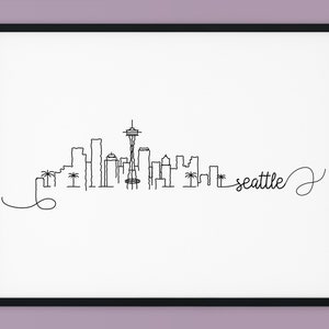 INSTANT DOWNLOAD Silhouette Landmark Poster Washington Printable Decor Seattle Pen Line Print Seattle Skyline Print Minimalist Wall Art