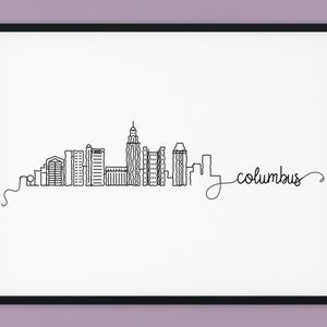 Columbus Skyline Print, Ohio Printable Wall Decor, Columbus Pen Line Print, Minimalist Art, Silhouette Landmark Poster, INSTANT DOWNLOAD