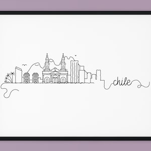 Chile Skyline Print, Chile Printable Wall Decor, Chile Pen Line Print, Minimalist Wall Art, Silhouette Landmark Poster, INSTANT DOWNLOAD