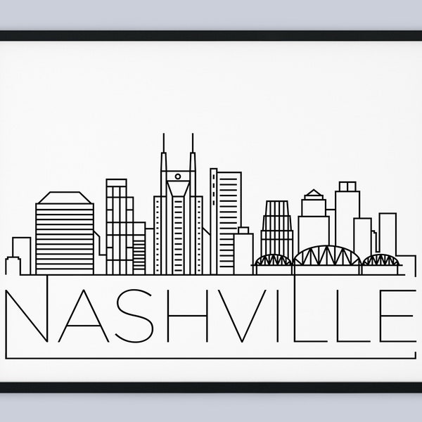 Nashville Skyline Print, Tennessee Printable, Nashville Poster, Nashville Print, Nashville Landmark Decor, Minimalist Art, INSTANT DOWNLOAD