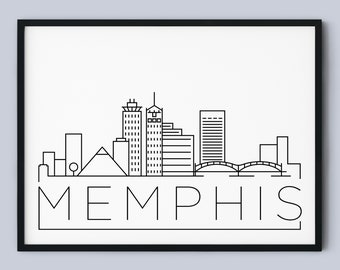 Memphis Skyline Print, Tennessee Printable, Memphis Poster, Memphis City Print, Memphis Landmark Decor, Minimalist Art, INSTANT DOWNLOAD