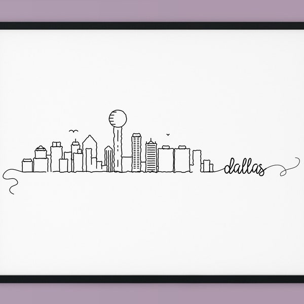 Dallas Skyline Print, Texas Printable Wall Decor, Dallas Pen Line Print, Minimalist Wall Art, Silhouette Landmark Poster, INSTANT DOWNLOAD