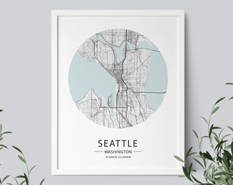Seattle Mapa Impresión, Cartel del mapa de Washington, Seattle Street Mapa, Washington Wall Art, Mapas de EE.UU., Mapa imprimible de Seattle, DESCARGA INSTANTE