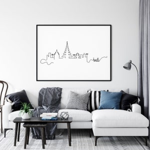 Bali Pen Line Print Silhouette Landmark Poster Minimalist Wall Art Indonesia Printable Wall Decor INSTANT DOWNLOAD Bali Skyline Print