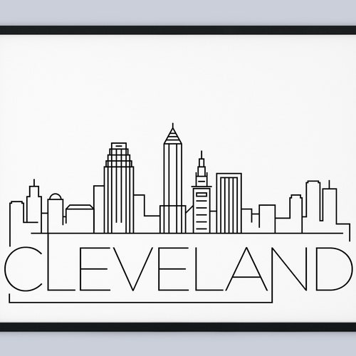 Cleveland Skyline Print Ohio Printable Cleveland Poster Etsy