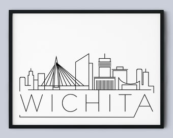 Stampa artistica dello skyline di Wichita: poster di Kansas City (download immediato)