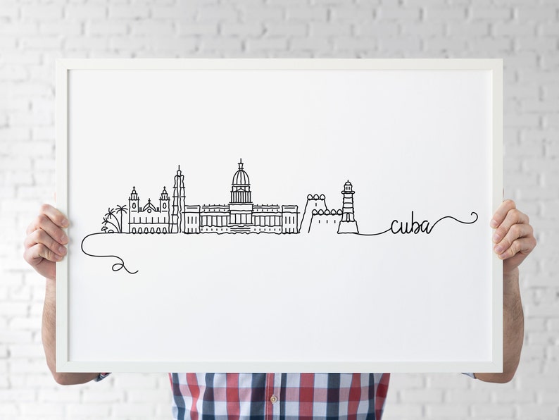Cuba Skyline Print, Havana Printable Wall Decor, Cuba Pen Line Print ...