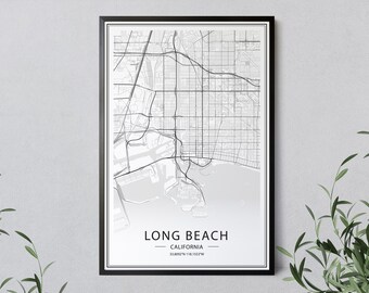 Stampa artistica della mappa di Long Beach, California (download digitale)