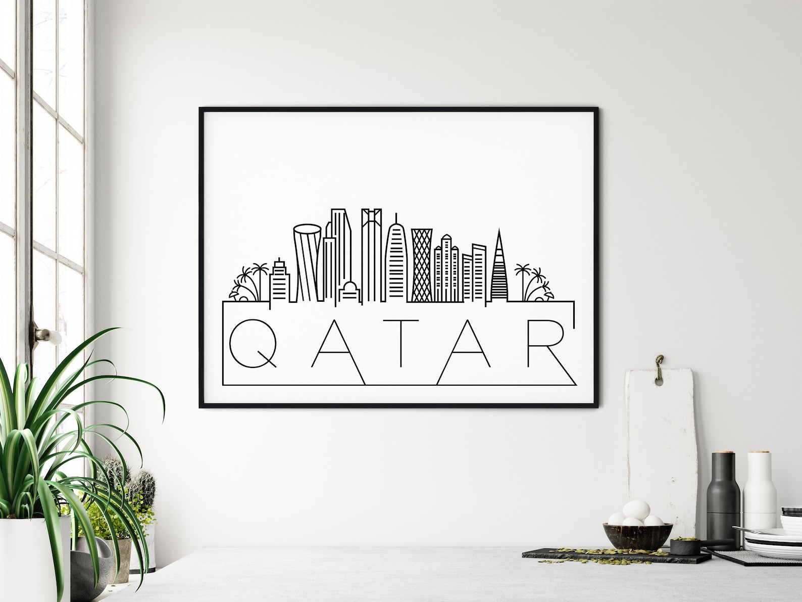 Qatar Skyline Print, Qatar Printable, Doha Poster, Doha City Print