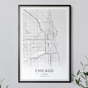 Chicago City Map Print, Illinois Poster, Chicago Map Print Art, Illinois Map, Verenigde Staten Kaart Print, Zwart-Wit Kaart, INSTANT DOWNLOAD