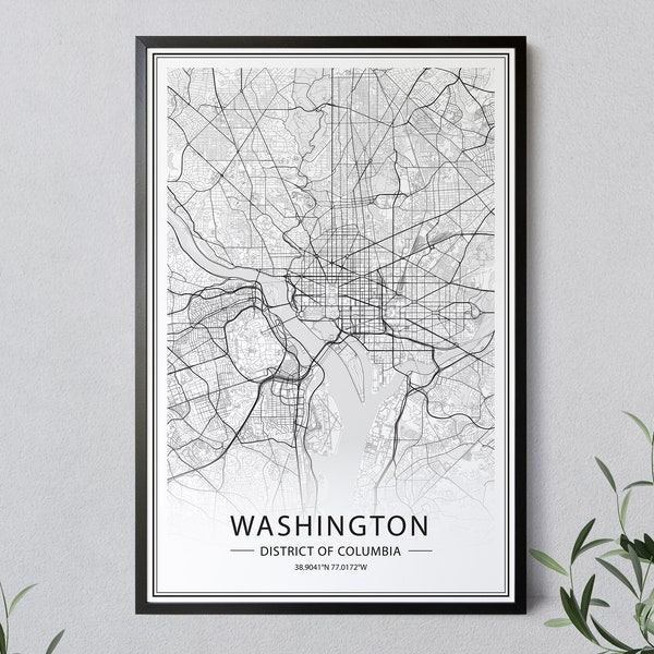 Washington Map Print, District of Columbia Map Poster, Washington Street Map, D.C. Art, US Maps, Washington Printable Map, INSTANT DOWNLOAD