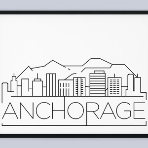 Anchorage Skyline Print, Alaska Printable, Anchorage Poster, Anchorage City Print, Minimalist Art, Landmark Poster, INSTANT DOWNLOAD